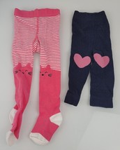 2 Pairs Baby Girl Tights NEW NWOT Pink Stripe Cat Navy Blue Heart Carter... - $11.87