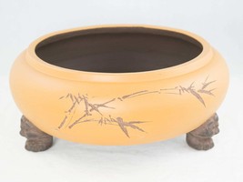Round Zisha Suiban Vase for Ikebana, Daffodil &amp; Lucky Bamboo 12&quot;x 12&quot;x 5&quot; - £59.46 GBP