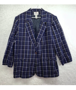 Vintage Courtenay Womens Wool Blazer Sz 20 Navy Blue Plaid  Shoulder Pad... - $29.69