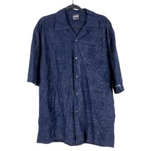 Southpole Button Up Shirt L Mens Blue Felted Logo Short Sleeve Lines Camp Casual - £13.65 GBP