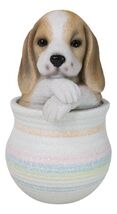 Realistic Tri Color Beagle Puppy Dog Figurine With Glass Eyes Pup In Pot - €21,42 EUR