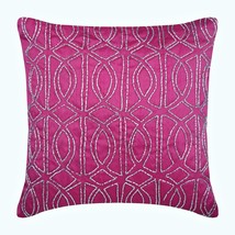 Pink Art Silk 16&quot;x16&quot; Lattice Trellis Pillows Cover, Fuchsia N Silver - £28.97 GBP+