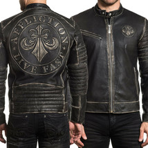 Affliction Socialist Fleur Emblem Mens Genuine Leather Motorcycle Jacket Black - £388.30 GBP