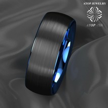 ATOP 8Mm Dome Brushed Blue black Men&#39;s Tungsten ring Wedding Band Bridal Jewelry - £21.17 GBP