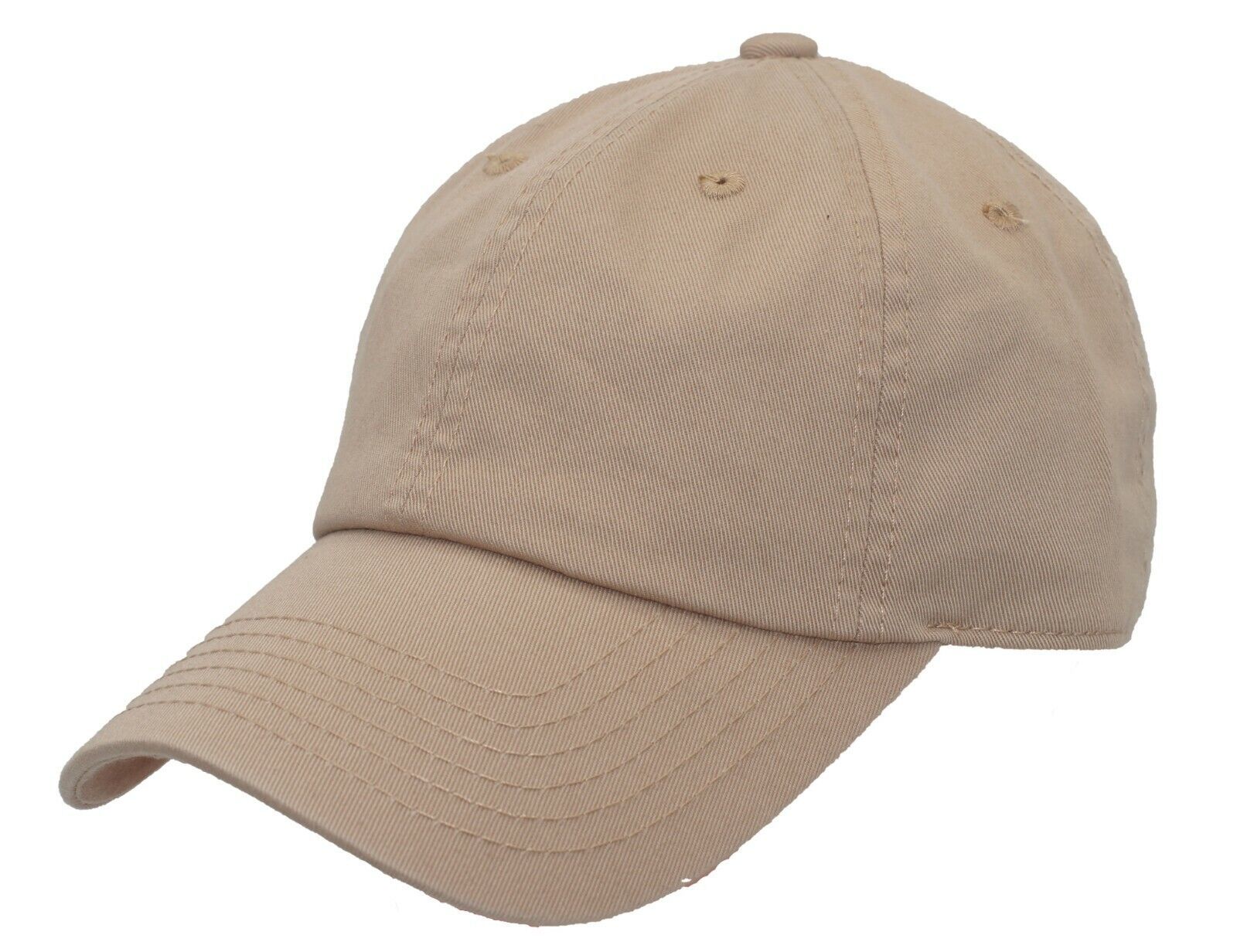 Khaki - Polo Style Cotton Baseball Cap Adjustable Washed Unisex
