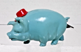 Vintage Celluloid Blue Pig Hog Red Hat Figural Sewing Tape Measure 2 1/2" - $44.55