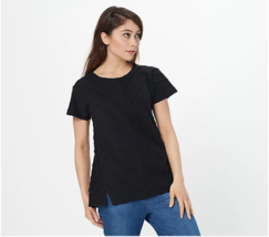 Isaac Mizrahi Live! Crewneck Top with Forward Side Seams (Jet Black, S) A398798 - £15.42 GBP