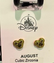 Disney Parks Mickey Mouse CZ Faux Peridot August Birthstone Earrings Gold Color