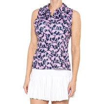 NWT GOTTEX Navy Pink Flamingo Ruffle Sleeveless Golf Polo Shirt - S M L &amp; XL - £35.96 GBP