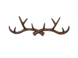 [Pack Of 2] Rustic Copper Cast Iron Antler Wall Hooks 15&quot;&quot; - £45.88 GBP