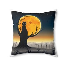 Halloween Scary Night Scene Black Cat Polyester Square Cushion Pillow - White - £25.29 GBP+