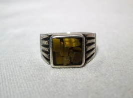 Vintage Sterling Silver Tigers Eye Chip Inlay Ring Size 6 1/2 K699 - £38.87 GBP