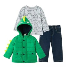 Little Me ~ 3-Three Piece Set ~ Green Dinosaur Jacket ~ Shirt ~ Jeans ~ Boy&#39;s 2T - £20.58 GBP