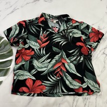 Hilo Hattie Womens Hawaiian Shirt Size L Black Green Tropical Floral Aloha - $19.79
