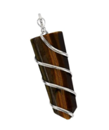 FLAT REAL TIGER&#39;S EYE CRYSTAL STONE WIRE  PENDANTS ON 18 in SILVER LINK ... - $14.22 CAD
