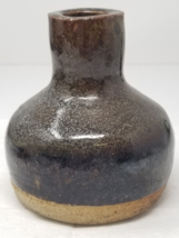 Brown Speckled Stoneware Vase Bud Table Desk Handmade Mid Century Art Small - $18.95