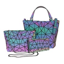 1set Luminous bag Women Geometry laser Shoulder Bags Hologram Tote Quilted Foldi - £64.03 GBP