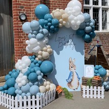 143Pcs Dusty Blue Balloon Arch Kit Ocean Blue Sand White For Baby Shower Gender  - £21.68 GBP