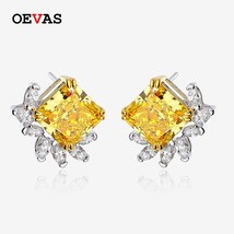 11 Carats Square Yellow AAAAA+ Zircon Flower Stud earrings for women Real 925 St - £55.63 GBP