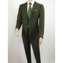 Men RENOIR Suit Seprates Solid 2 Button Business Formal Slim Fit 201-10 Olive image 4