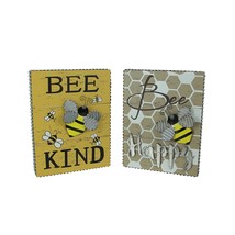 Set of 2 Bee Happy Bee Kind Honeybee Wall Hanging Signs Motivational Home Decor - £30.59 GBP