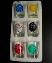 Basketball Theme Shot Glass Set of Six Clear Glass Multiple Color Basketballs - £7.07 GBP