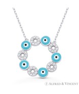 Evil Eye Enamel &amp; CZ Crystal 20mm Pendant Turkish Nazar Sterling Silver ... - €30,49 EUR