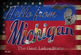 Hello From Michigan Novelty Metal Postcard - $15.95