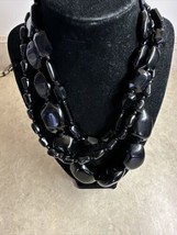 Carlisle Large black acrylic chunky 3 layer vintage statement necklace - £23.63 GBP