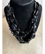Carlisle Large black acrylic chunky 3 layer vintage statement necklace - £23.53 GBP