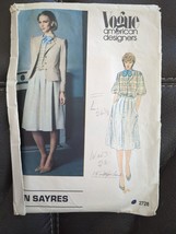Vogue 2728 Don Sayres Misses Jacket Skirt Blouse Tie 12 Sew Pattern Partial Cut - $12.34