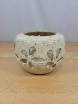 Art Pottery Candle Holder Luminary Flowers Speckled Brown Handmade Signed - £19.70 GBP