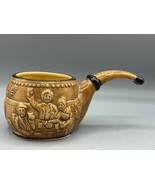 Vintage Enesco Pipe Planter Ceramic Tan Relief Scenery Design - $242.96 MXN