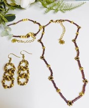 Earrings bracelet necklace set amethyst gold floral daisy Y2K new - £18.41 GBP