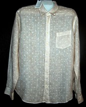 120% Lino Men&#39;s Beige Polka Dot Linen Styled Italy Casual Shirt  Size 3XL - £118.55 GBP