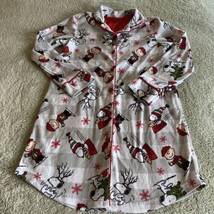 Peanuts Girls Gray White Charlie Brown Snoopy Christmas Fleece Nightgown M 6-7 - £9.79 GBP