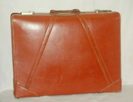 Towne Men&#39;s Leather Luggage Suitcase Genuine Irish Linen Lined 2 Keys &amp; Hangers - £131.79 GBP