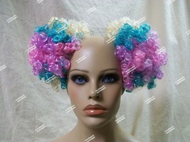 Pastel Rainbow Clown Puffs Hair Bun Wig Covers Curly Afro Pouf Extensions Anime - £11.75 GBP