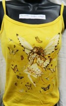 Golden Wings Fairy &amp; Butterflies Hand Dyed Yellow Spaghetti Strap Shirt UNWORN - £13.10 GBP+