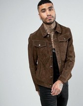 Mens Brown Trucker Suede Leather Shirt Jacket Men Leather Suede Trucker Jacket - £74.61 GBP+