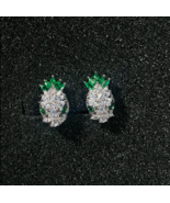 14k White Gold Plated 2.00Ct Marquise  Simulated Emerald Pineapple Stud ... - £87.86 GBP
