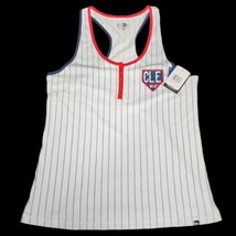 Cleveland Guardians White Pinstripe Henley Racerback Tank Top - Women&#39;s ... - $21.77