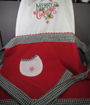 Apron Red &amp; Green MERRY CHRISTMAS Adult Size Clean 100% Cotton 2022 Pocket - £7.80 GBP