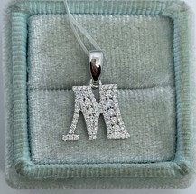 1.60Ct Round Cut Moissanite Letter M Pendant 14K White Gold Plated 18&#39;&#39; Chain - £95.61 GBP