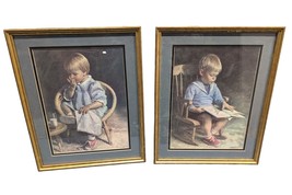 Ingwersen Gary &amp; Gretchen Vintage Wood Framed Reofect Oil Reproductions Boy Girl - £77.88 GBP