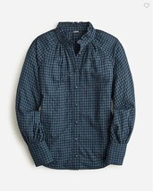 New J Crew Women Blue Gingham Blouse Shirt Ruffle Gauze Long Sleeve Cotton 2 - £31.96 GBP