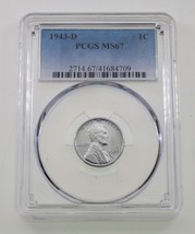 1943-D 1C Lincoln Steel Cent Graded by PCGS as MS67 - $173.24