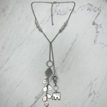 Chico&#39;s Silver Tone Beaded Linear Elephant Pendant Necklace - £13.28 GBP