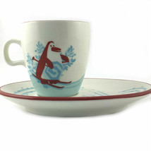 Vintage Starbucks Holiday Coffee Mug Tea Cup And Plate - Skiing Snowman ... - £24.60 GBP