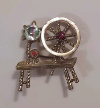 Vintage Spinning Wheel Crystals Rhinestone Pin Brooch, Articulated  - $24.00